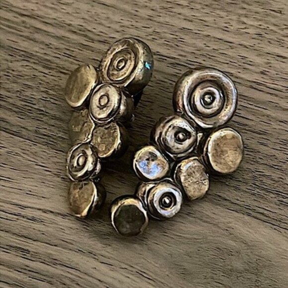 Rare Vintage Modernist Dark Tone Circle Silver Earrings - Picture 2 of 4